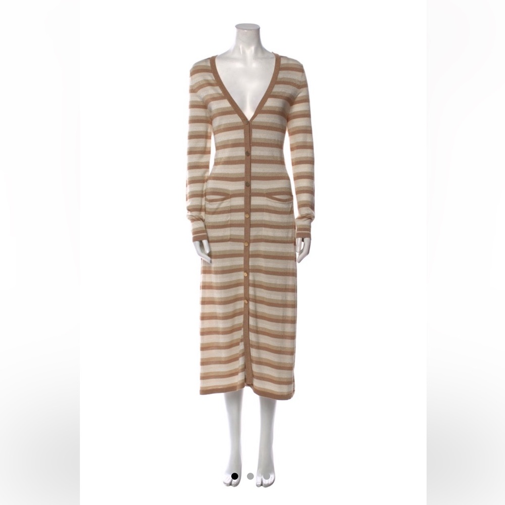 NWT L'AGENCE Marija Cardigan Sweater Button Down Duster Metallic Pockets Brown